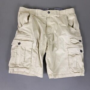 Iron Cargo Shorts Size 34 Men's Khaki Tan Comfort Waist Stretch Cotton Outdoor